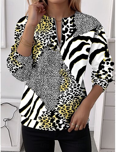  Damen Sweatshirts mit Reißverschluss Reißverschluss Druck Grafik Geometrisch Abstrakt Mode Lässig Langarm Rundhals Normale Oberteile Straße Alltagskleidung Blau Schwarz Gelb Orange Frühling Herbst