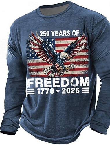  4. července 2026 250. pamětní den Pánské 3D potisk US vlajka crew neck dlouhý rukáv tričko casual každodenní