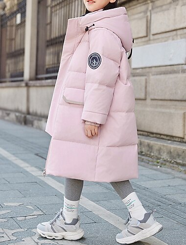  Kinderen Voor meisjes Donsjack Pufferjack Effen Kleur Sport Zak Houd Warm Windbestendig: Buiten jas bovenkleding 4-12 jaar Winter Zwart Blozend Roze Beige