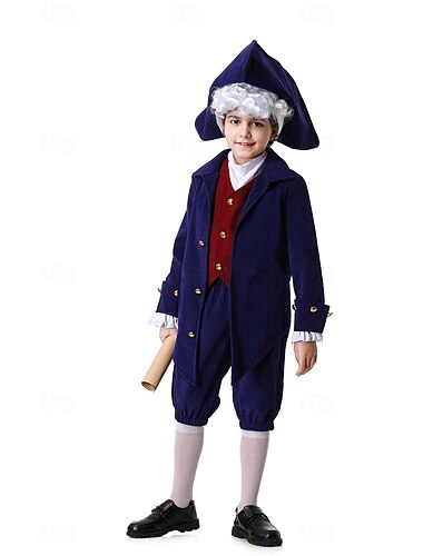  250e anniversaire des États-Unis Rococo Baroque Tenues Manches longues George Washington Alexander Hamilton Epoque Coloniale Déguisement Garçons Carnaval Jour de l'indépendance 4 juillet Enfant