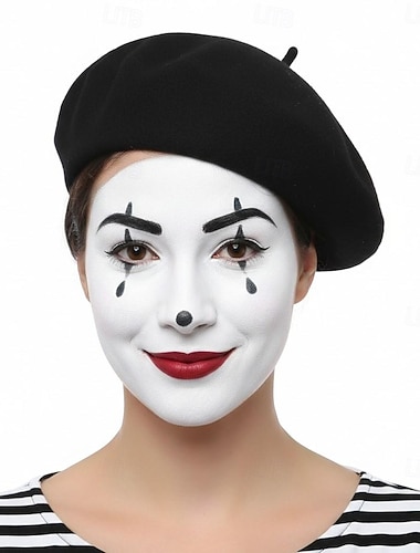  Baret Umělec mime Klaun mim cirkus Cosplay kostým Dospělé Pánské Dámské předvečer Všech svatých Karneval Párty Výkon Oblékněte se