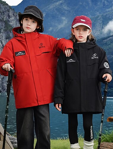  Kinderen Uniseks Donsjack Outdoorjas Hoodie jas Pufferjack bovenkleding Effen Kleur Lange mouw Zak WATERDICHT Houd Warm Windbestendig: jas Buiten Dagelijks Basic Zwart Leger Groen Rood Winter 4 jaar +