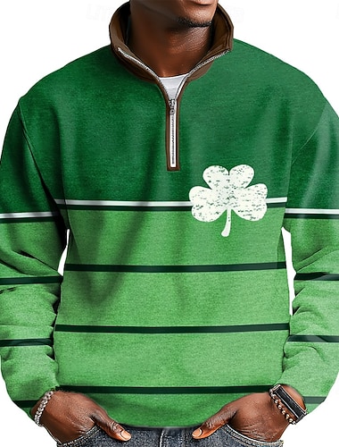  St. Patrick's Day Männer Shamrock Irland Sweatshirt Mode Übertrieben Party Hoher Hals Outdoor Streetwear Club Party Grün Zip Up Herbst Winter Designer S M L XL XXL XXXL