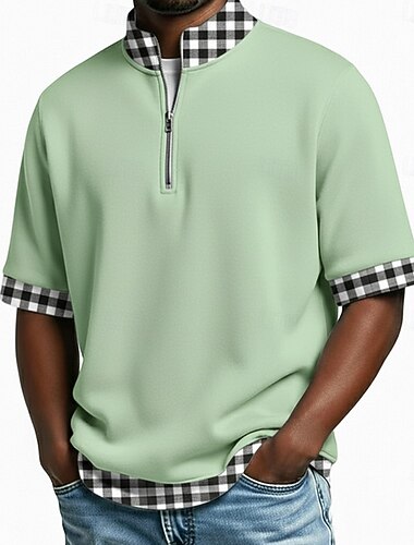  Męskie Koszulki polo Codzienny Święto Stójka Krótki rękaw Podstawowy Nowoczesny Kratka Kolorowy blok Guziki Lato Wiosna Niebieski Granatowy Fioletowy Brązowy Zielony Koszulki polo