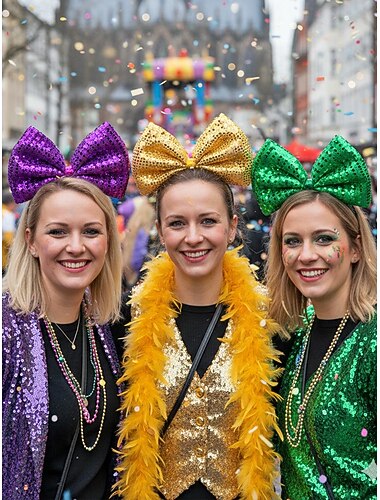  Dames Festieve Sequins Strik Haarband | Overdreven Ontwerp in Verschillende Kleurencombinaties | Ideaal voor Carnaval Mardi Gras  Kostuum Evenementen