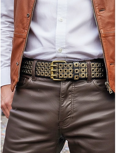  Herren mehrfarbiger Kunstleder-gestanzter Ösen-Gürtel - Steampunk Punk Rock oder Karneval-Maskerade-Kostümzubehör