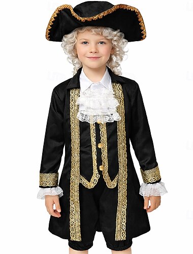  250e anniversaire des États-Unis Rococo Baroque Tenues Manches longues George Washington Epoque Coloniale Guerre d'indépendance américaine Déguisement Garçons Carnaval Jour de l'indépendance 4 juillet