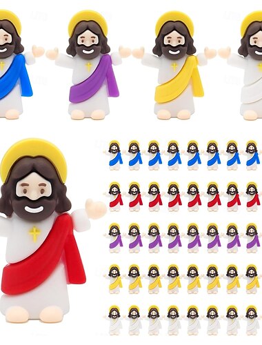  50/100 Stück kleine Jesusfiguren, Mini-Jesusfiguren in großen Mengen, Ostergeschenk, winzige Statuen zum Befüllen von Ostereiern, mehrfarbige Mini-Jesusfiguren, Miniaturfiguren zum Verstecken
