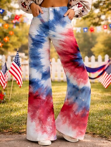  250-årsjubileum USA Retro / vintage 70-talet Byxa Byxor med vida ben Hippie Disk Hög midja Maskeradkläder Dam Maskerad 4 juli Fest Självständighetsdagen Vuxna Byxor