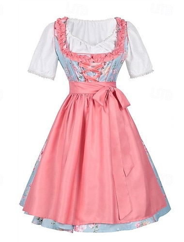  Carnaval Oktoberfest Robe Dirndl Femme de ménage Bavarois Prairies Femmes Soirée Fête de la Bière Tissu de style traditionnel