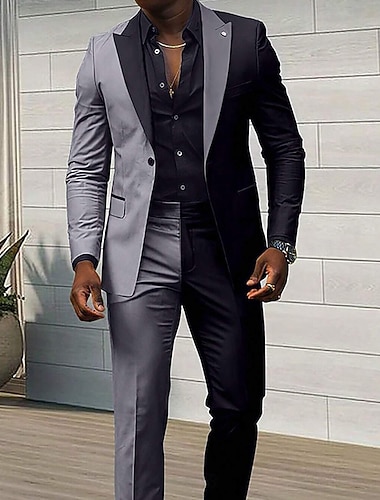  Masculino Smoking Ternos de festa Casual Natal Branco Vermelho Outono Terno Lapela Pontuda Feio Punk Cor Sólida Fino Conjunto de 2 peças Comum 1 Botão