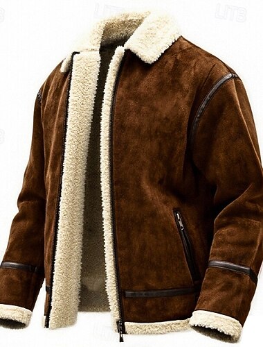  Herren Wintermantel Imitat-Lederjacke Fleecejacke Freizeitjacke Lässig Täglich Thermowarm Tasche Vollreißverschluss Herbst Winter Einfarbig Streetwear Täglich Umlegekragen Kurz Schwarz Braun Jacken