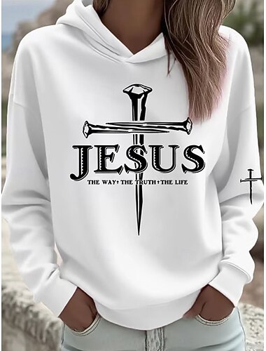  Mujer Sudadera con capucha Pullover Graphic Letra Casual Manga Larga Con Capucha Tops regulares Casual Uso Diario Deportes Azul Piscina Negro Blanco Rosa Otoño