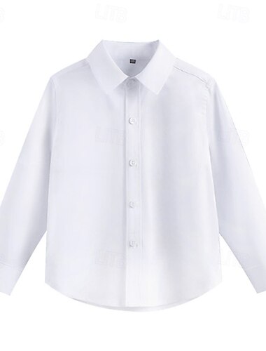  Barneskjorter til gutter ensfarget langermet knapper fritidsskjorter nøytrale hvite vårklær 4 år+