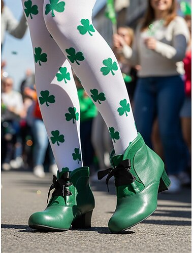  Grüne Schnürstiefeletten für Damen mit Schleifendetail – stilvoll und im Vintage-Stil für Paraden, Festlichkeiten und Feierlichkeiten zum St. Patrick's Day