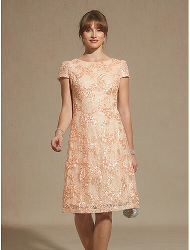  Per donna Mini Abito Abito a trapezio Elegante Quotidiano Ospite di nozze Cocktail party Paillettes Pizzo Illusione Vestibilità regolare Floreale Manica Corta Girocollo Champagne