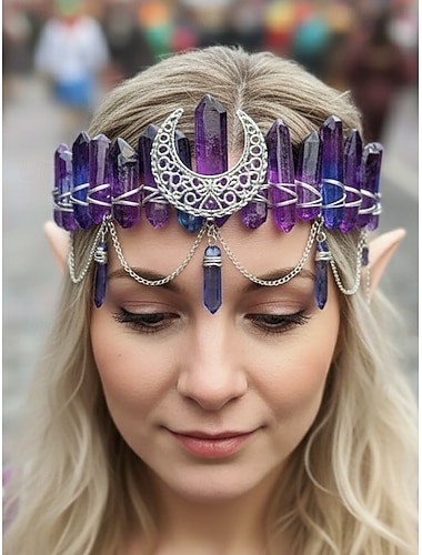  כיסוי ראש כתר קריסטל בוהו לנשים - סרט מיסטי מקוורץ וירח בצבעים מרובים - מושלם לתחפושות קרנבל ומסכות
