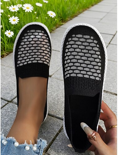  Ademende Flyknit instapschoenen voor dames met een brede pasvorm, lichtgewicht mesh comfortschoenen voor dagelijks gebruik, reizen, winkelen en lange wandelingen.
