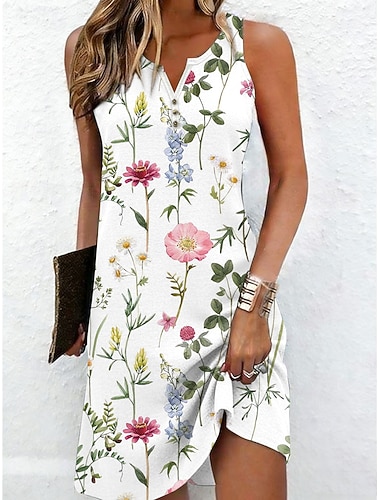  Femmes Mini Robe Robe fourreau Robe d'Été Robe d'été Robe à épaules dénudées Vacances Occasionnel Quotidien Fête Sortir Coupe régulière Fleuri Graphique Sans manches Col en V Bleu Blanche Vert Ét