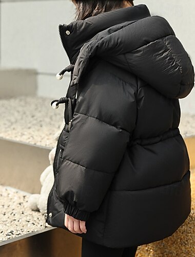  Barn Flickor Dunjacka Pufferjacka Bokstav Sport Ficka Håller värmen Vindtät Utomhus Täcka Ytterkläder 4 år + Vinter Svart Gul Rodnande Rosa