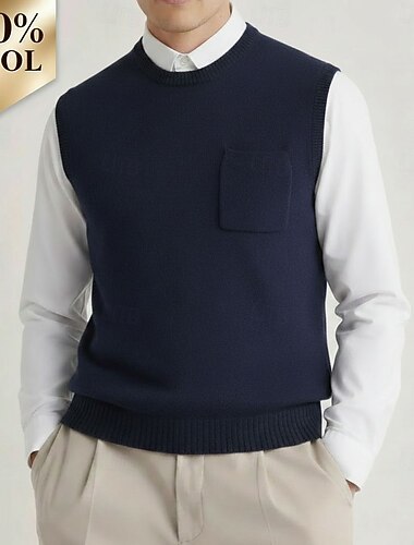  Hochwertige Herren-Pulloverweste aus reiner Wolle und Kaschmir mit Rundhalsausschnitt, klassisch gestrickt, weich, warm und atmungsaktiv.