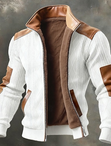  Herren Wintermantel Fleecejacke Freizeitjacke Lässig Täglich Thermowarm Jacquard Tasche Herbst Winter Farbblock Streetwear Täglich Stehkragen Regulär Schwarz Weiß Dunkelgrün Khaki Grau Jacken
