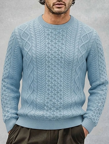  heren Ierse trui trui gebreide trui geribbelde kabel gebreide normale tops gebreid effen ronde hals vintage warm houden dagelijks dragen uitgaan kleding herfst winter