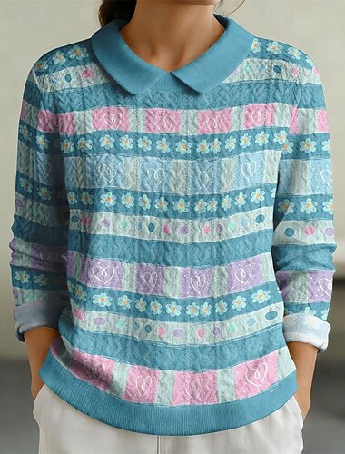  Per donna Felpa Pullover Patchwork Stampato Grafico Semplice Elegante Caldo Moda Manica Lunga Bavero Top Regolari Casa Lavoro Streetwear Blu Zaffiro Rosa Verde scuro Viola chiaro Autunno Inverno