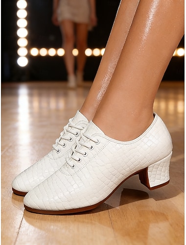  Dámské profesionální taneční boty na latinskoamerické tance - červené šněrovací podpatky s krokodílím vzorem a stabilním blokovým podpatkem pro společenské tance, salsu, tango &taneční trénink