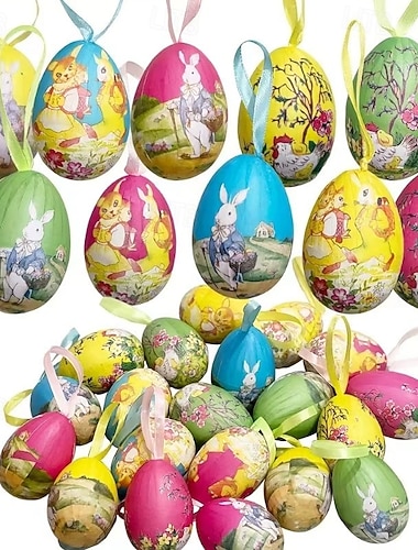  20PCS Ovos de Páscoa Coelho Pendentes de Pintura Espuma Ovos de Papel Pintados Engraçados Ornamentos Educacionais Coloridos Pendurados