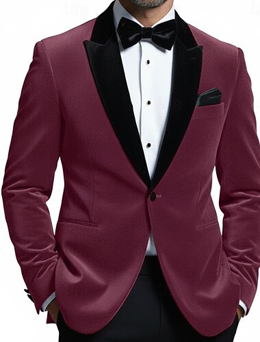  férfi bársony blézer dzseki gallérral karácsonyi divat party egyszínű blézer sárga piros kék szabott szabású egysoros egygombos