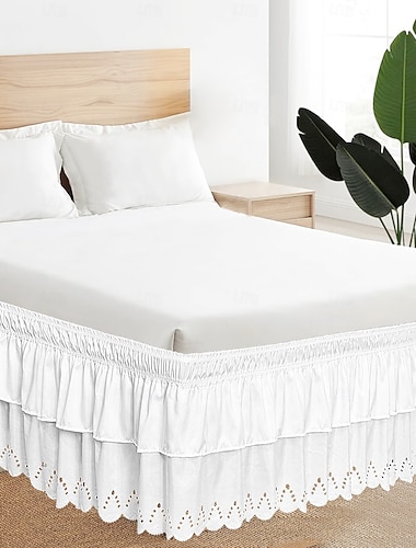  Sengeskjørt 14 tommers dobbeltlags brodert tilgjengelig i flere farger holder soverommet pent og ryddig med strikk