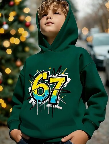  Unisex 3D Grafisk Morsom slang 67 Hattetrøje Pullover Langermet 3D-utskrift Vår Høst Sport Mote Gatemote Barn 4-12 år Med hette Avslappet Daglig utendørs Normal