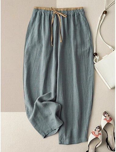  Damen Hose Sommerhose Baggy-Hosen Freizeithose Urlaub Mode Streetwear Volle Länge Hohe Taille Einfach Kordelzug Tasche Weites Bein Komfort Leicht Weich Dehnbar Outdoor Straße Ferien Blau Armee-Grün