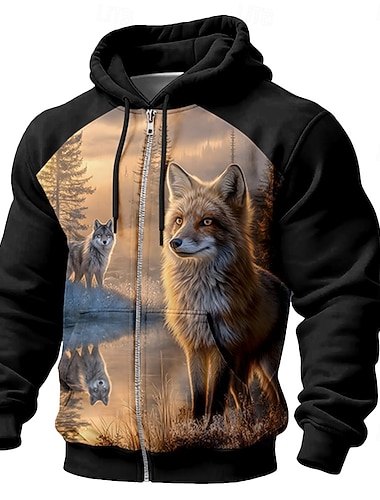  Homens Lobo camuflagem Moletom Jaqueta Moda Diário Manga Longa Com Capuz Férias Caça Preto Com Cordão Zíper Outono Inverno Designer S M L XL XXL XXXL