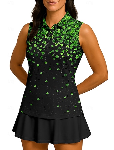 St. Patrick Dame Blomster Clover Sportsskjorte POLO T-skjorte Tanktopp Tennisskjorte Ermeløs Blomster Knapper UPF50+ UV-bestandig Høy Elastisitet Fukttransport Pustende Volleyball Tennis Golf Krage