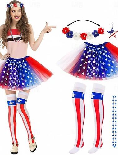  250. rocznica USA Dyskoteka Lata 80 Spódnica Tutu Pod spódnicą z akcesoriami Strój na bal maskowy Damskie Karnawał 2026 Strój karnawałowy Halloween Karnawał Bal maskowy Dzień Niepodległości 4 lipca