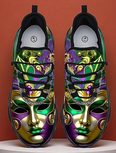  Männer Mardi Gras Lebendige Karnevals Sneaker mit Maske und Konfetti-Design – Helle Bequeme Schuhe für Paraden Partys und Festivals