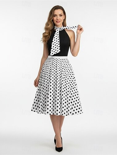  Retro / vintage Lata 50. Sukienka z linii Sukienka huśtawka Groszki Strój na bal maskowy Damskie Fantazyjne przebranie Nowy Rok Doroślu Sukienka