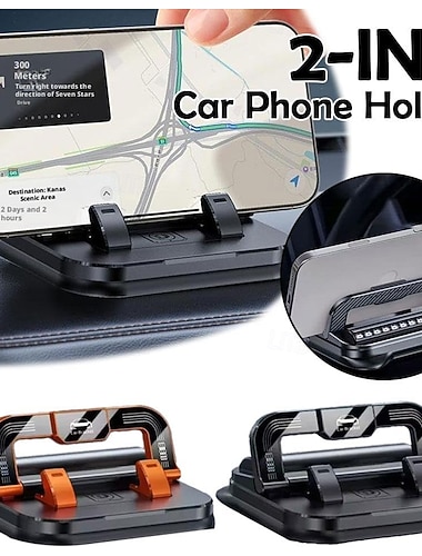  2-in-1 360° drehbare Autotelefonhalterung mit Parknummernschild – faltbar, verstellbarer, rutschfester Fuß, Armaturenbrett-/Kopfstützenhalterung, kompatibel mit den meisten Fahrzeugen,
