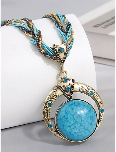 Collana in lega bohémien da donna con corda di perline multicolori, ciondolo dal design unico, perfetta per un abbigliamento casual e da festa