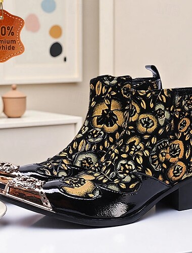  versierde chelsea boots voor heren - zwart en goud, decoratief en opvallend, perfect voor modieuze gelegenheden