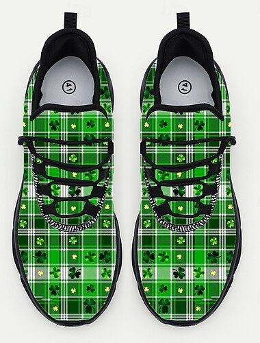  Herren-Sneaker zum St. Patrick's Day – grünes Karomuster mit Kleeblättern, ideal für Paraden und Feierlichkeiten