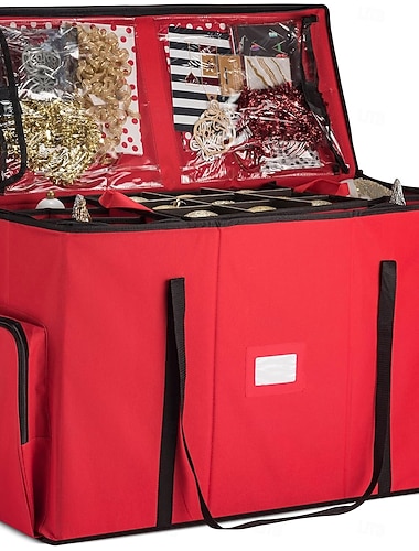  All-in-One-Aufbewahrungsbox für Weihnachtsschmuck &Dekorationsbehälter – leicht zugängliche, herausnehmbare Tabletts, Platz für 73 Ornamente – verstellbarer Bereich für Figuren und Fächer für