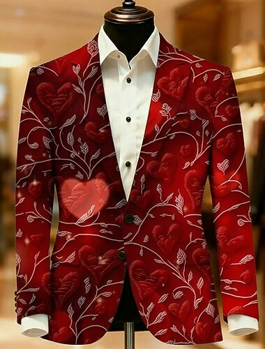  عيد الحب رجالي قلب جاكيت بليزر معطف مريح متنفس فني كاجوال مناسب للبس اليومي ملابس الحفلات والسهرات مهرجان طباعة ثلاثية الأبعاد Buttons متعدد الجيب كل الفصول حز كم طويل أزرق أسود أحمر