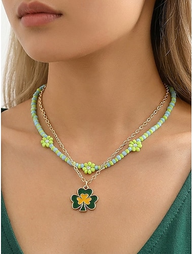  Colar feminino com pingente de trevo para o Dia de São Patrício, elegante joia festiva de inspiração irlandesa em liga metálica, perfeita para desfiles, festas, encontros e celebrações de feriados.