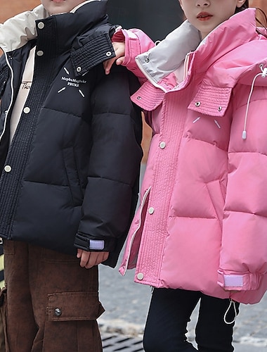  Bambini Ragazze Giacca in piuma Giacca Imbottita Tinta unica Sport Tasca Tenere al caldo Antivento All'aperto Cappotto Capispalla 4-12 Anni Inverno Nero Rosa Rosso