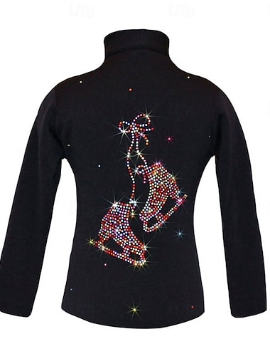  Fleecejakke til skøyteløp Dame Jente Skøyteløp Jakke Topper Svart Lapper Spandex Elastisk Trening Konkurranse Skøyteklær Hold Varm Klassisk Krystall / Rhinstein Langermet Skøyting Kunstløp