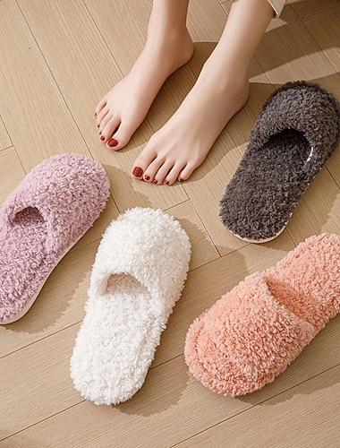  Plysj med åpen tå i bomull for kvinner innendørs hjem koselige pelskledde tøfler myke og komfortable europeiske stiler