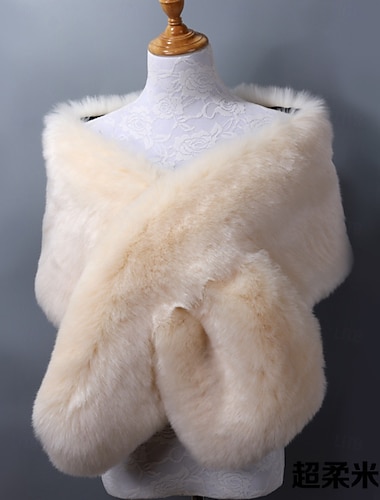  Pelssjal Sjal til kvinner Elegant Årgang Ermeløs Fuskepels Bryllup Wrap Med Ren Farge Til Fest Høst